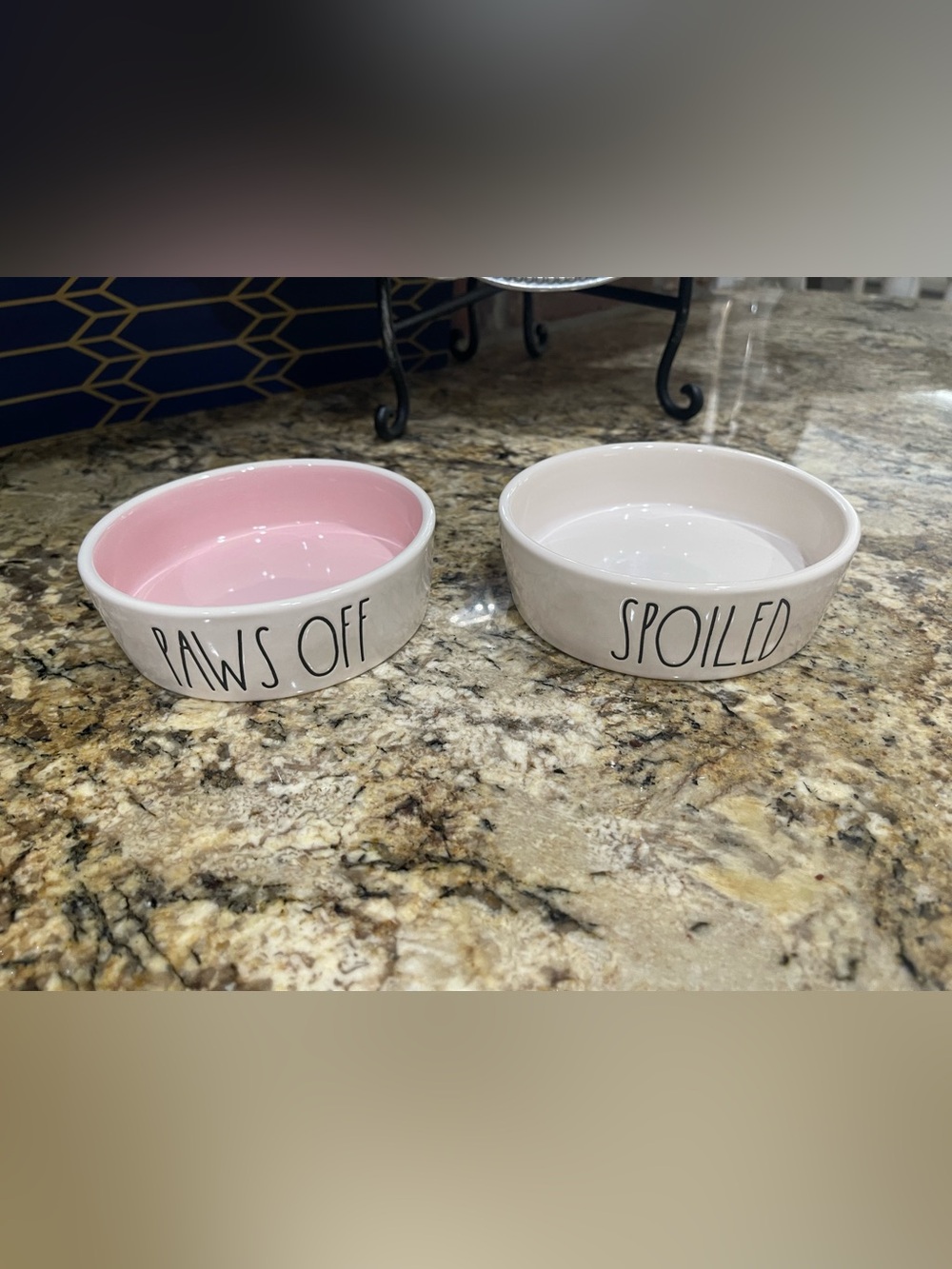 Rae Dunn SPOILED and PAWS OFF cat/pet Bowls Set  - Brand new